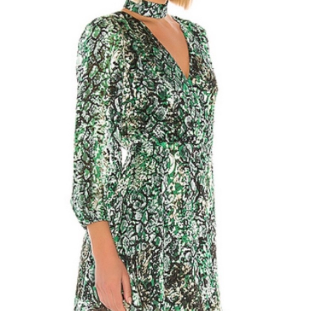 Alice + Olivia Green Black Printed Long Sleeve Mini Dress - Picture 3 of 15
